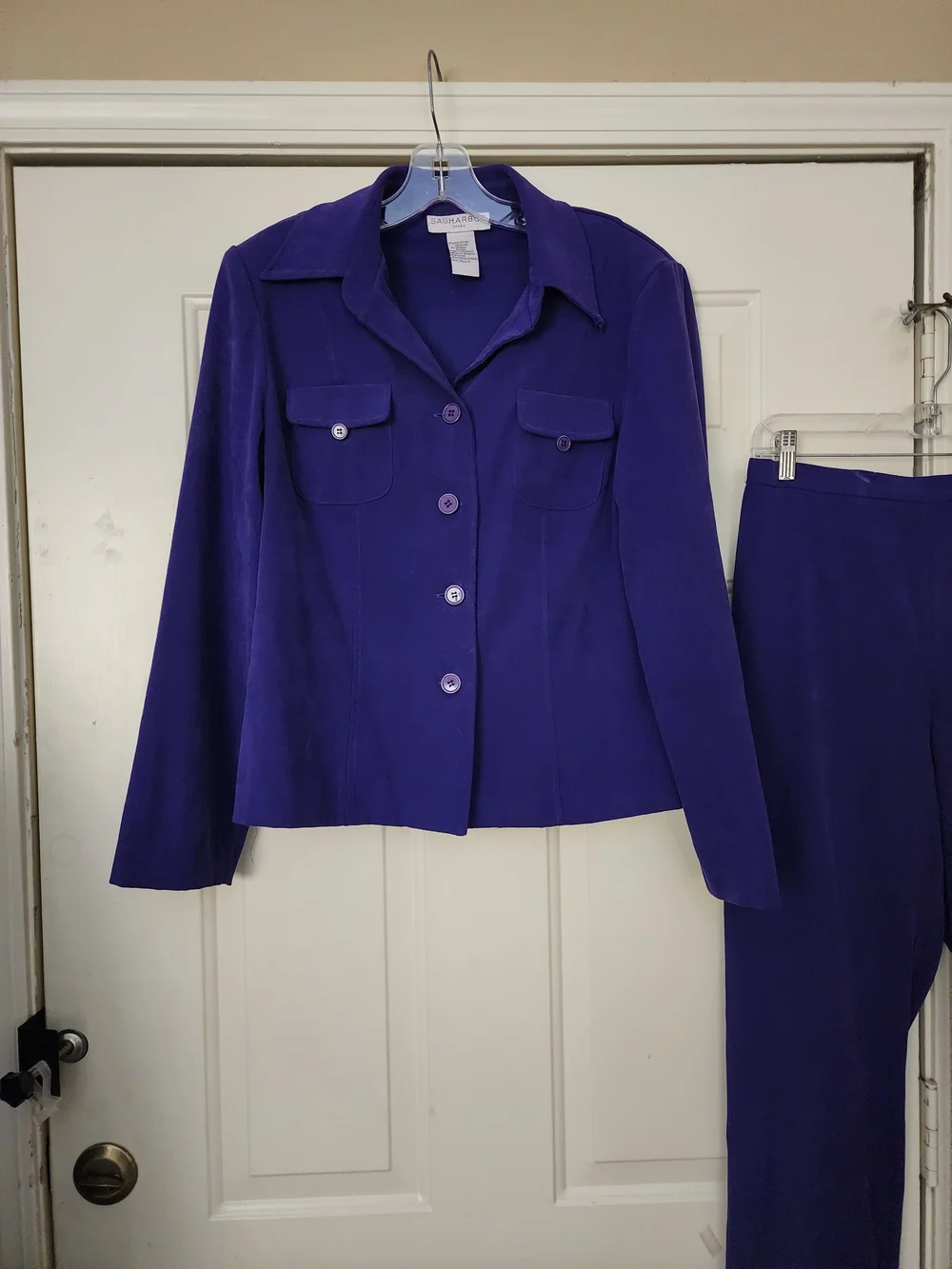 Sag Harbor Royal Purple Two-Piece Pantsuit with Button Jacket Size 10 Tall